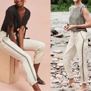 Anthropologie Cedar Embroidered Trim Pure Lyocell Lightweight Flowing Joggers